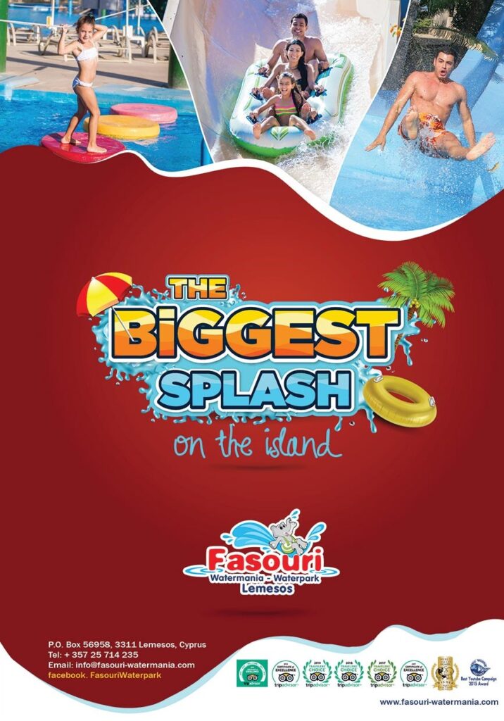 Advert for Fasouri Watermania Waterpark in Cyprus, for the 8509 Magazine, produced by Aphroditerentals.com