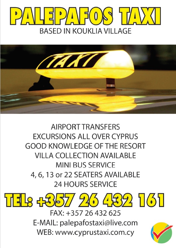 Palepafos Taxi advert - for the 8509 Magazine by Aphroditerentals.com