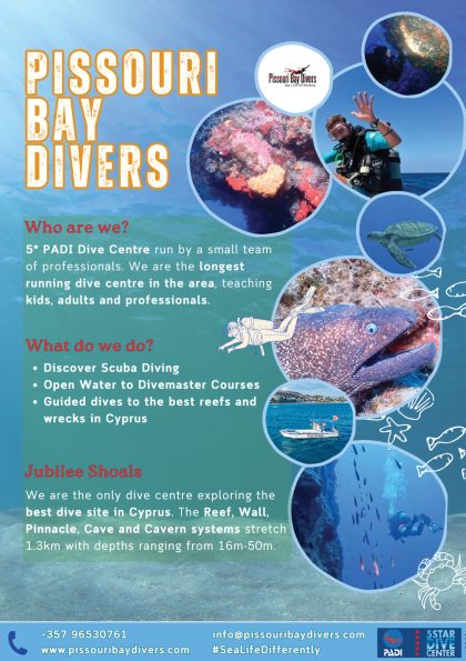 Scuba diving family holidays, Pissouri Bay Divers. 8509 Magazine by Aphroditerentals.com. Holiday Rentals, Cyprus.